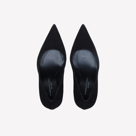 BLACK VELVET PUMPS WITH  LOGO SCULPTURE HEEL DEAR - Nero | Roberto Festa