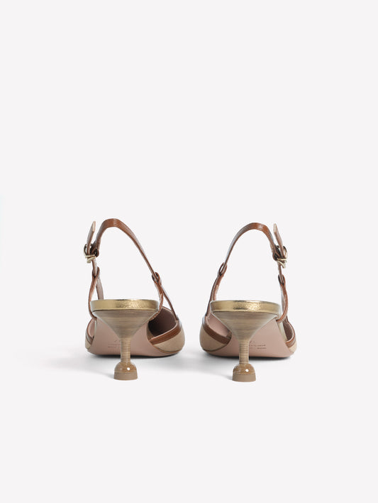 SLINGBACK IN TESSUTO CANVAS A DUE COLORAZIONI CON TACCO BASSO STAMPA EFFETTO LEGNO DELFINA - Beige | Roberto Festa