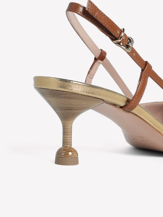 SLINGBACK IN TESSUTO CANVAS A DUE COLORAZIONI CON TACCO BASSO STAMPA EFFETTO LEGNO DELFINA - Beige | Roberto Festa