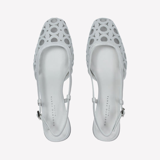 ICE WHITE LEATHER SLINGBACK WITH CUT OUT PROCESSING DILLY
 - Bianco | Roberto Festa
