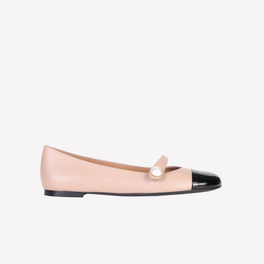 DIVY NUDE MARY JANE FLAT WITH PATENT TOE - Neutral Tones | Roberto Festa