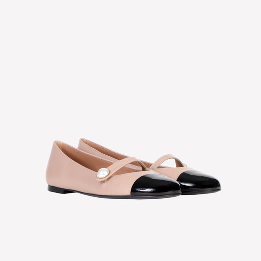 DIVY NUDE MARY JANE FLAT WITH PATENT TOE - Nude | Roberto Festa