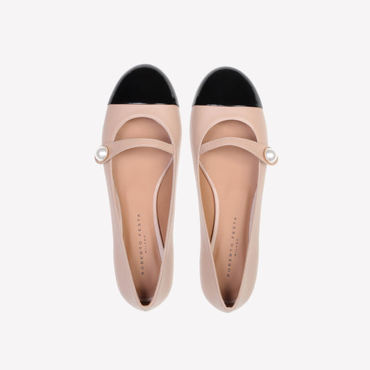 DIVY NUDE MARY JANE FLAT WITH PATENT TOE - Nude | Roberto Festa