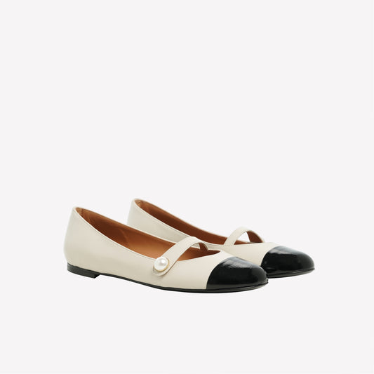 BALLERINA FLAT CON CINTURINO E BOTTONE IN NAPPA BIANCA DIVY - Ballerina | Roberto Festa