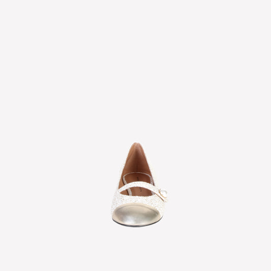 DIVY WHITE BOUCLÉ MARY JANE FLAT WITH LEATHER TOE - Bianco | Roberto Festa