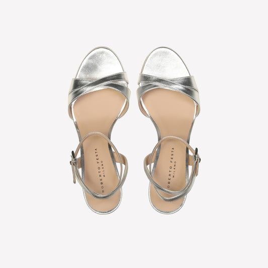 SANDAL WITH ANKLE STRAP IN SILVER LUXOR LEATHER DONNA  - Argento | Roberto Festa