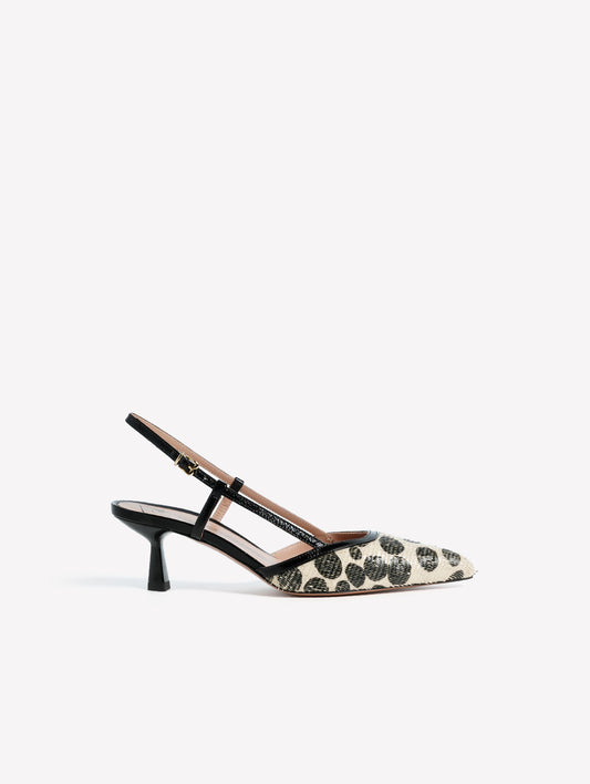 LASER-CUT LEATHER SLINGBACK WITH BLACK AND WHITE POLKA DOT PRINT DORA - Products | Roberto Festa