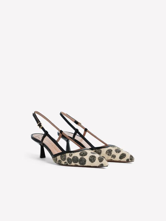 LASER-CUT LEATHER SLINGBACK WITH BLACK AND WHITE POLKA DOT PRINT DORA - Products | Roberto Festa