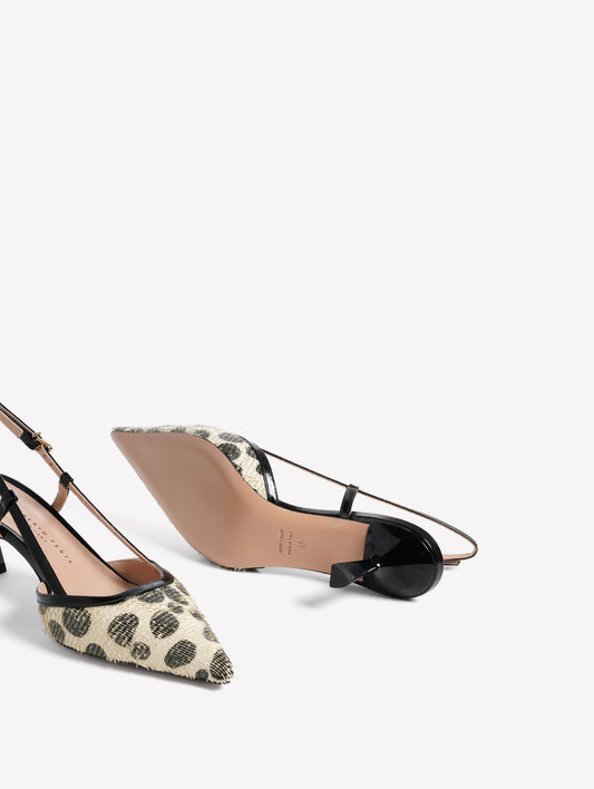 LASER-CUT LEATHER SLINGBACK WITH BLACK AND WHITE POLKA DOT PRINT DORA - White and black | Roberto Festa