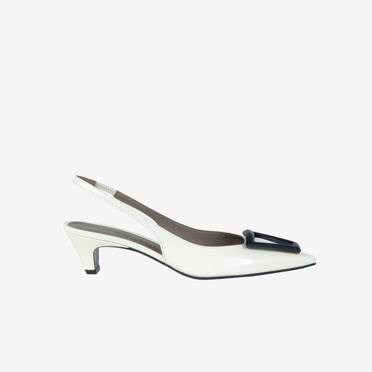 OFF WHITE BRUSHED CALFSKIN SLINGBACK WITH RUBBERIZED BUCKLE DORIEN - Back to Office | Roberto Festa