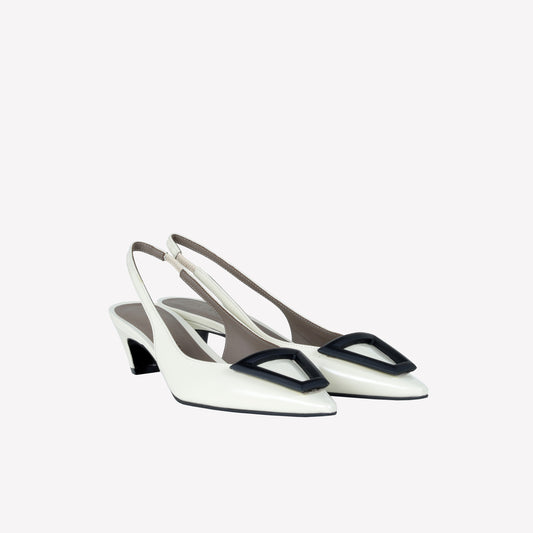 OFF WHITE BRUSHED CALFSKIN SLINGBACK WITH RUBBERIZED BUCKLE DORIEN - Back to Office | Roberto Festa