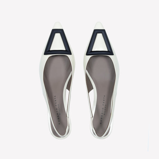 OFF WHITE BRUSHED CALFSKIN SLINGBACK WITH RUBBERIZED BUCKLE DORIEN - Bianco | Roberto Festa