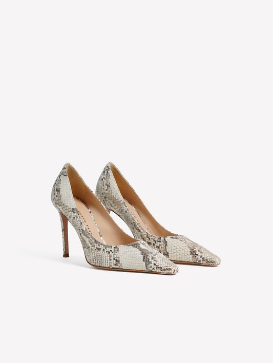 GREY PYTHON PRINT LEATHER PUMPS WITH GOLD DETAILS AND HIGH HEELS ELAIS - Products | Roberto Festa
