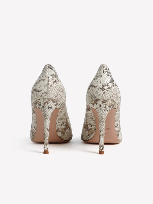 GREY PYTHON PRINT LEATHER PUMPS WITH GOLD DETAILS AND HIGH HEELS ELAIS - Grey and gold | Roberto Festa