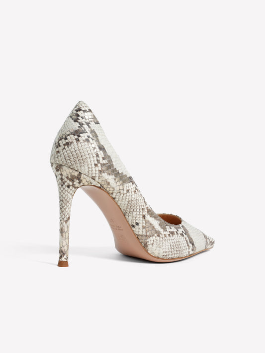 GREY PYTHON PRINT LEATHER PUMPS WITH GOLD DETAILS AND HIGH HEELS ELAIS - Grey and gold | Roberto Festa