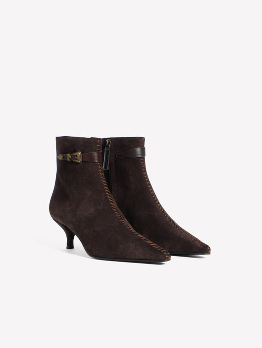 DARK SUEDE ANKLE BOOTS WITH ANKLE STRAP ELA - New Arrivals | Roberto Festa