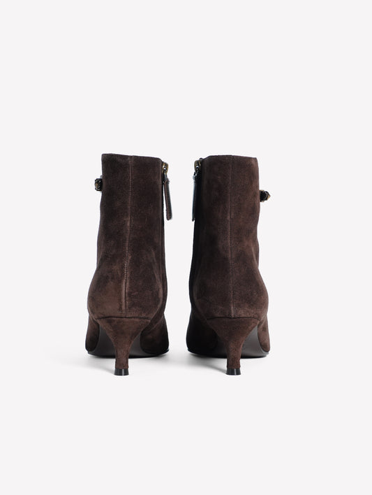DARK SUEDE ANKLE BOOTS WITH ANKLE STRAP ELA - Brown | Roberto Festa