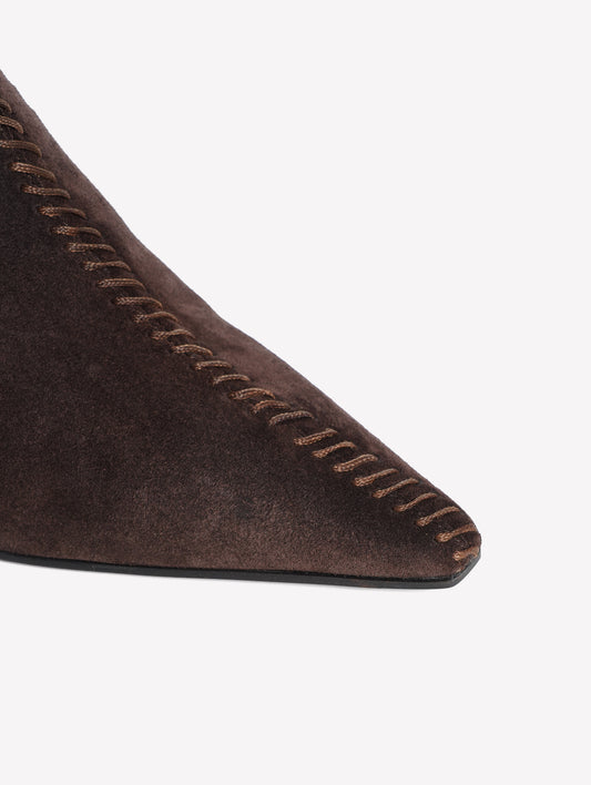 DARK SUEDE ANKLE BOOTS WITH ANKLE STRAP ELA - Brown | Roberto Festa