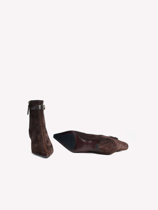 DARK SUEDE ANKLE BOOTS WITH ANKLE STRAP ELA - Brown | Roberto Festa