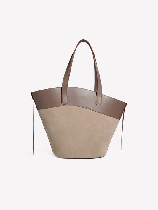 BORSA SHOPPER IN CROSTA COLOR STONE CON BORDO IN PELLE GRIGIA ELISEA - Borse | Roberto Festa