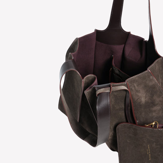 SUEDE LEATHER SHOPPING BAG TESTA DI MORO ELOISE - Marrone | Roberto Festa