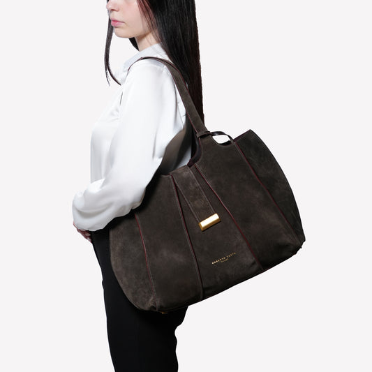 SUEDE LEATHER SHOPPING BAG TESTA DI MORO ELOISE - Marrone | Roberto Festa