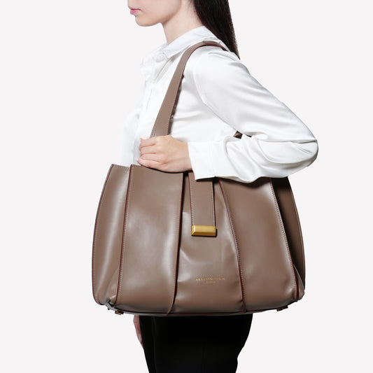 BORSA SHOPPING IN VITELLO COLOR FANGO ELOISE - Grigio | Roberto Festa