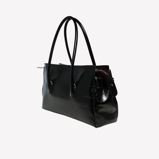 SHOULDER BAG IN BLACK POLISHED LAMBSKIN WITH GOLD ACCESSORY EMERALDA - Bags | Roberto Festa