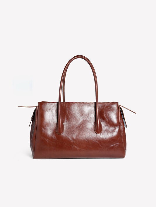 BORSA A SPALLA IN PELLE LUCIDA MARRONE CON CINTURA E ACCESSORI ORO EMERALDA - Marrone | Roberto Festa