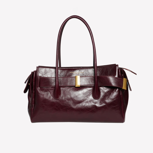 SHOULDER BAG IN BURGUNDY POLISHED LAMB LEATHER WITH GOLD ACCESSORY EMERALDA - Bags | Roberto Festa