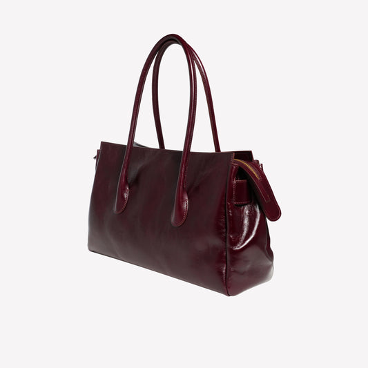 SHOULDER BAG IN BURGUNDY POLISHED LAMB LEATHER WITH GOLD ACCESSORY EMERALDA - Bags | Roberto Festa