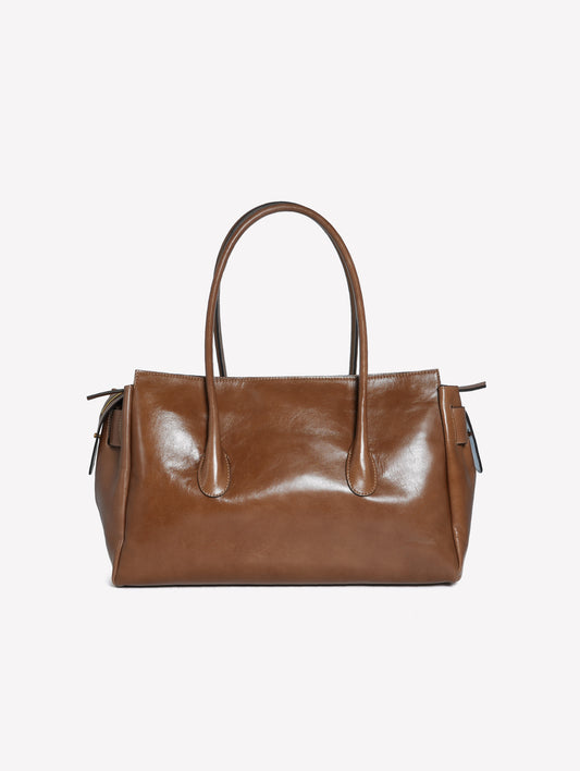 BORSA A SPALLA IN PELLE MARRONE CHIARO EMERALDA - Marrone | Roberto Festa