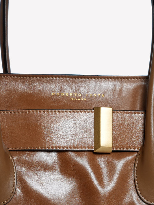 BORSA A SPALLA IN PELLE MARRONE CHIARO EMERALDA - Marrone | Roberto Festa