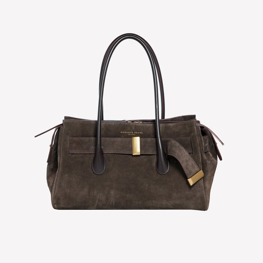 BORSA A SPALLA IN PELLE SCAMOSCIATA TESTA DI MORO CON ACCESSORIO OROEMERALDA - Bags | Roberto Festa
