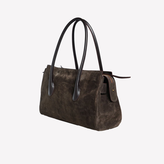 BORSA A SPALLA IN PELLE SCAMOSCIATA TESTA DI MORO CON ACCESSORIO OROEMERALDA - Bags | Roberto Festa