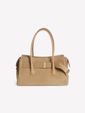 BORSA A SPALLA IN CROSTA BEIGE CON ACCESSORI ORO EMERALDA
