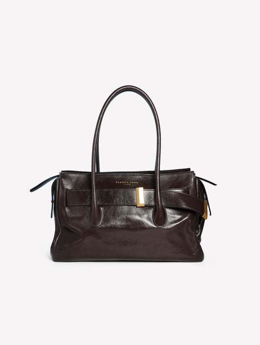 BORSA A SPALLA IN PELLE MARRONE SCURO EMERALDA - Marrone | Roberto Festa
