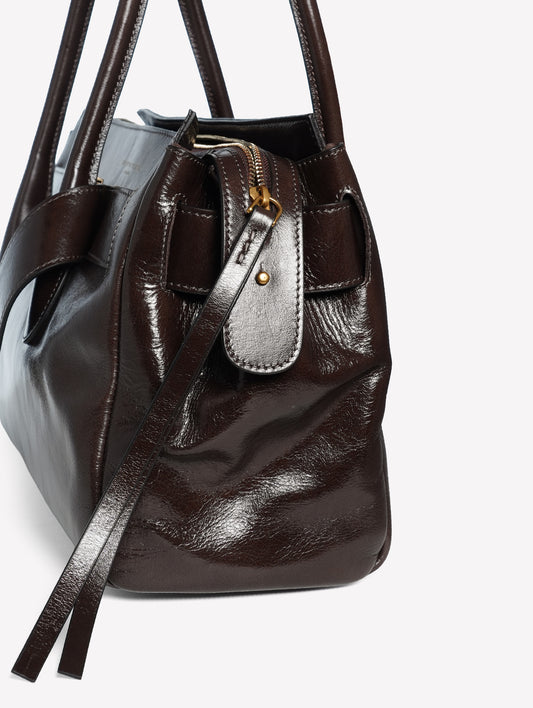 BORSA A SPALLA IN PELLE MARRONE SCURO EMERALDA - Marrone | Roberto Festa