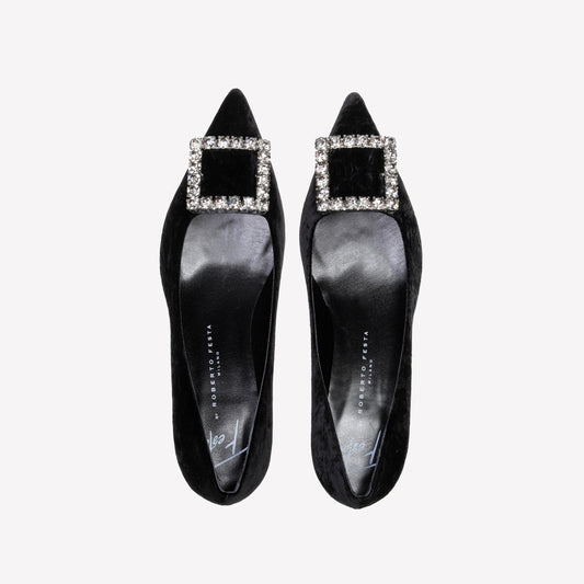 EVILLY EMBELLISHED PUMP IN BLACK PLEATED VELVET - Nero | Roberto Festa