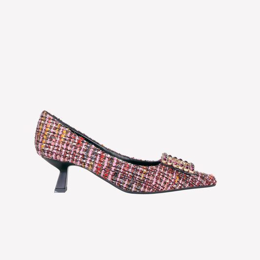 EVILLY EMBELLISHED PUMP IN BOUCLÉ MULTICOLOR - Products | Roberto Festa