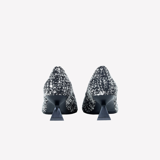 TWEED FABRIC PUMPS WITH SQUARE BUCKLE CRYSTALS EVILLY - Black and white | Roberto Festa