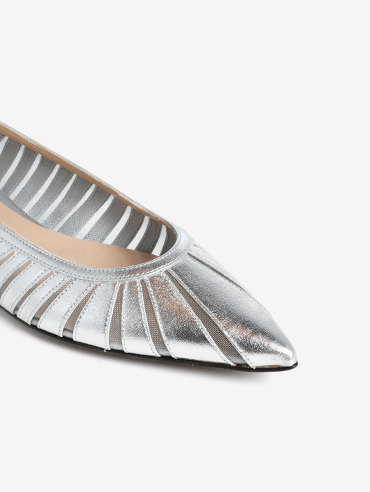 BALLERINA IN PELLE LAMINATA ARGENTO CON INTAGLI E TULLE FEBE - Argento | Roberto Festa