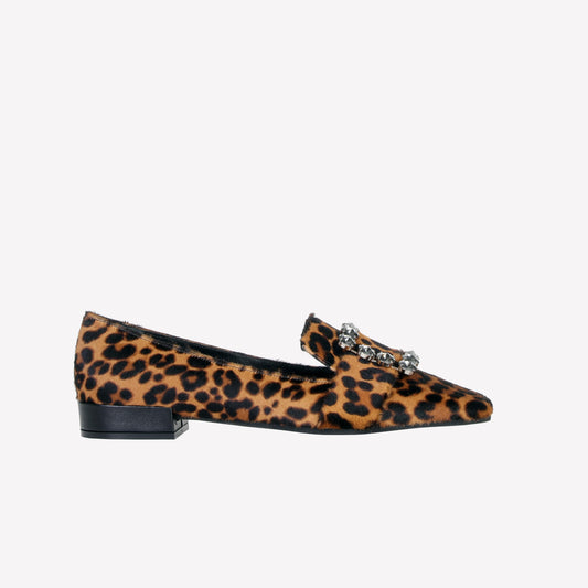 FELISA RHINESTONE'S BUCKLE EMBELLISHED LOAFER IN ANIMALIER FABRIC   - Women&#39;s Shoes: Elegant Footwear | Official Site