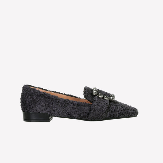 FELISA RHINESTONE'S BUCKLE EMBELLISHED LOAFER IN BLACK BOUCLÉ - Women&#39;s Shoes: Elegant Footwear | Official Site