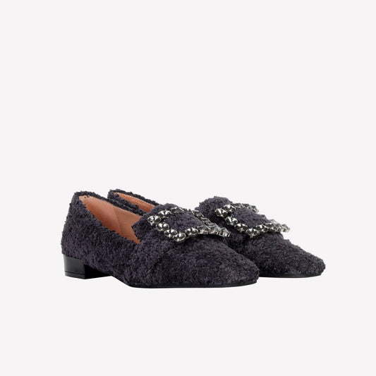 FELISA RHINESTONE'S BUCKLE EMBELLISHED LOAFER IN BLACK BOUCLÉ - Women&#39;s Shoes: Elegant Footwear | Official Site
