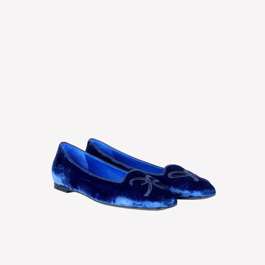 CHINA BLUE VELVET BALLERINA WITH RF EMBROIDERY FELIX - Blu | Roberto Festa