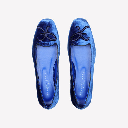CHINA BLUE VELVET BALLERINA WITH RF EMBROIDERY FELIX - Blu | Roberto Festa