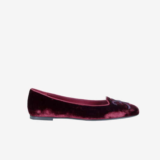 BALLERINA IN VELLUTO BORDEAUX CON RICAMO RF FELIX - Rosso | Roberto Festa