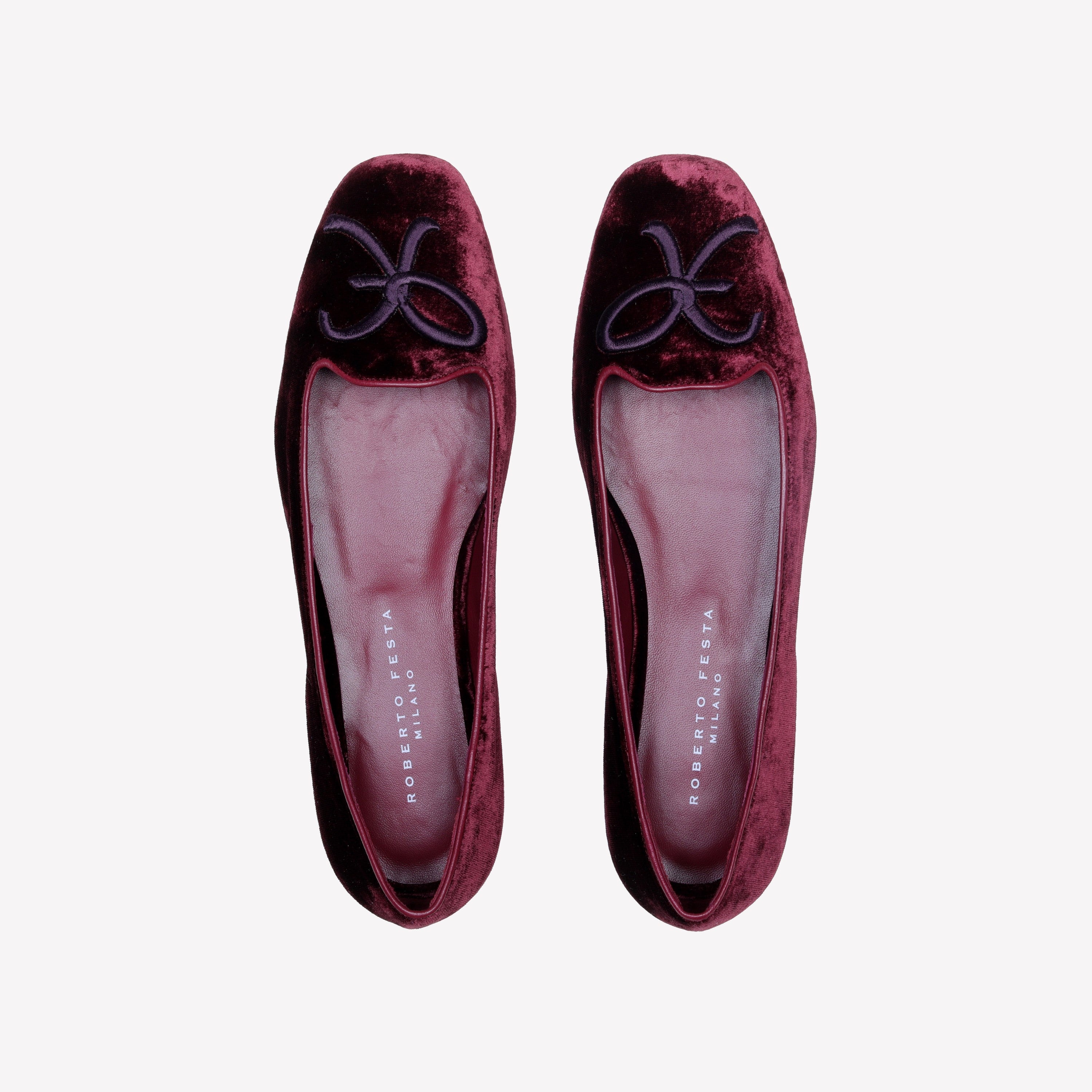 BURGUNDY VELVET BALLERINA WITH RF EMBROIDERY FELIX