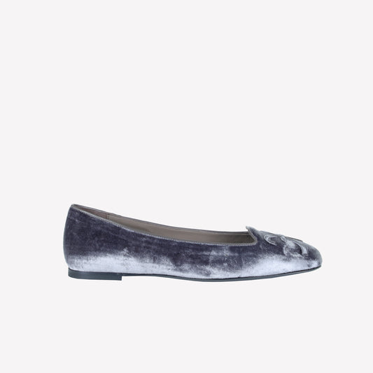 GRAY VELVET BALLERINA WITH RF EMBROIDERY FELIX - Grigio | Roberto Festa